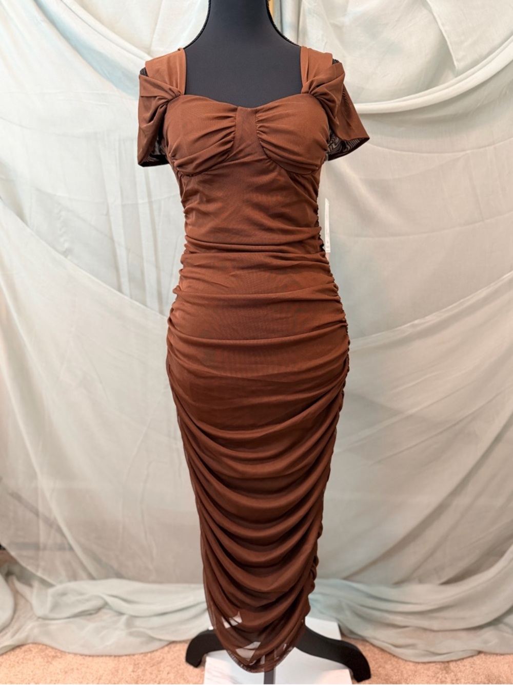 Inspired Hearts Brown Ruched Midi Dress